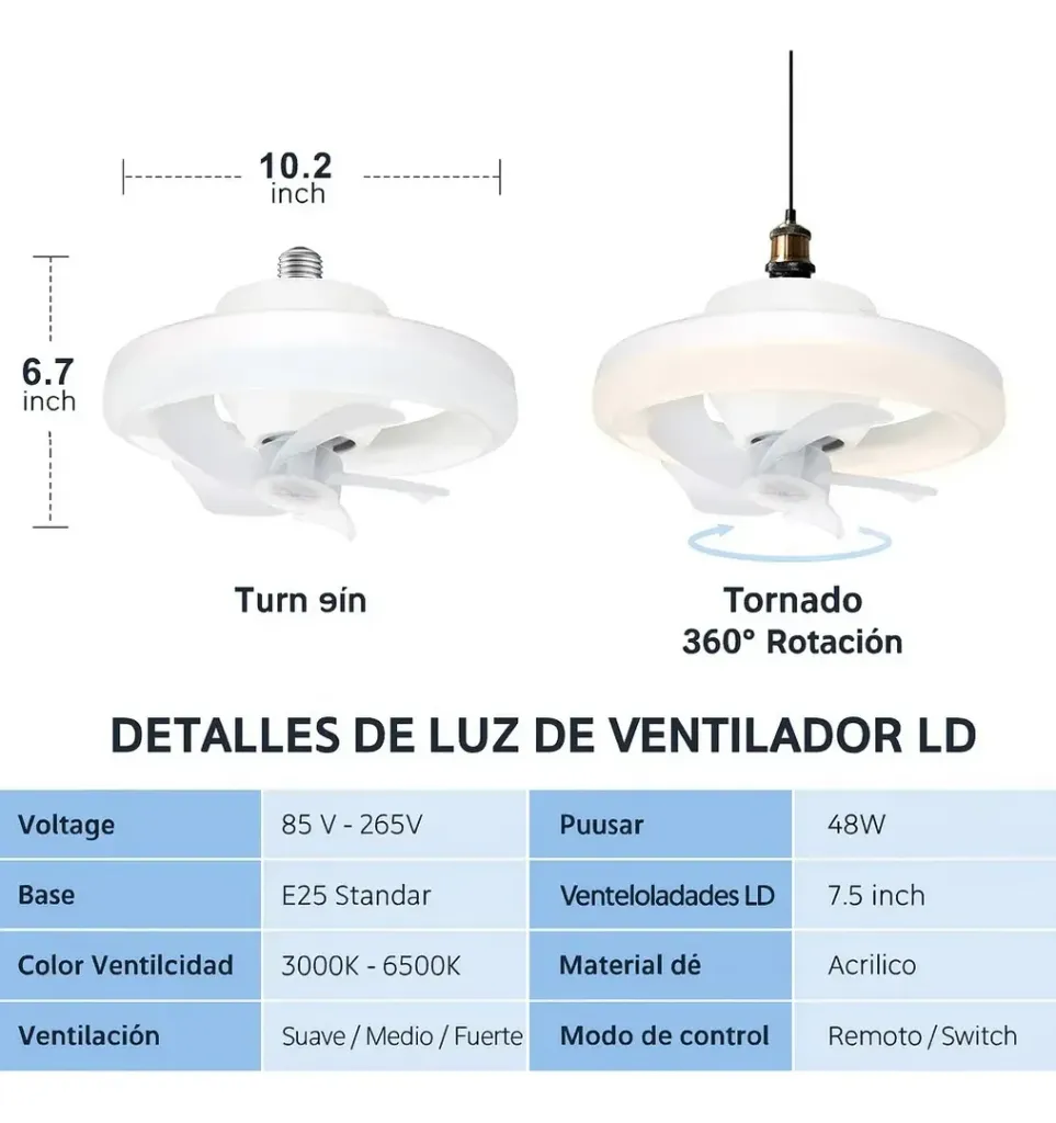 VENTILADOR BOMBILLO DE TECHO 60w 3 VELOCIDADES CON CONTROL...webp