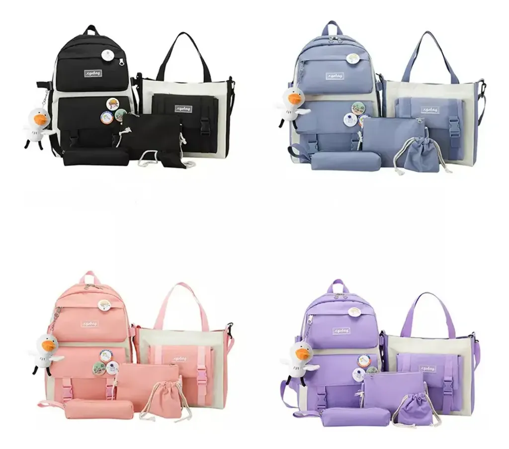 COMBO MOCHILA MALETA ESTUCHE 5 PIEZAS KAWAII FASHION.webp