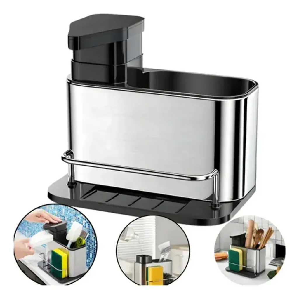 DISPENSADOR DE JABON METALICO CON SOPORTE 3 EN 1......webp