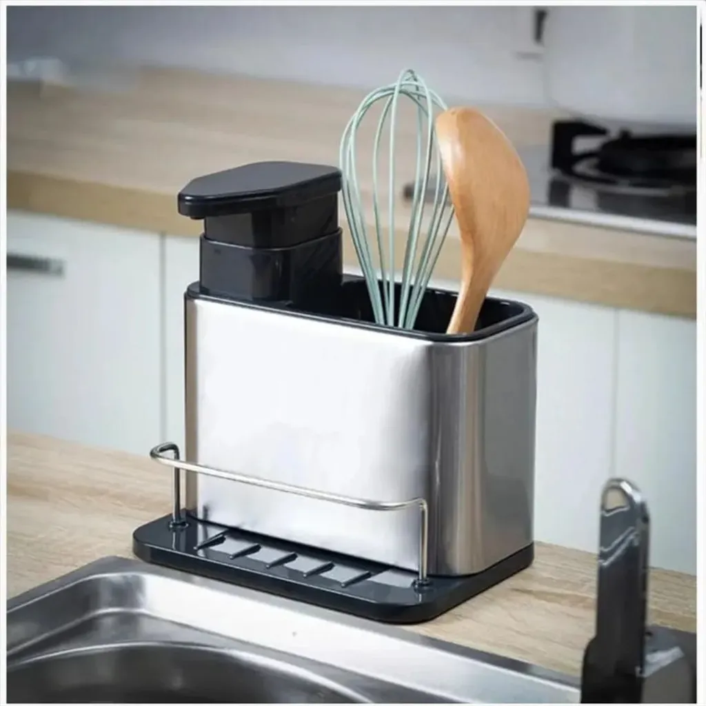 DISPENSADOR DE JABON METALICO CON SOPORTE 3 EN 1....webp