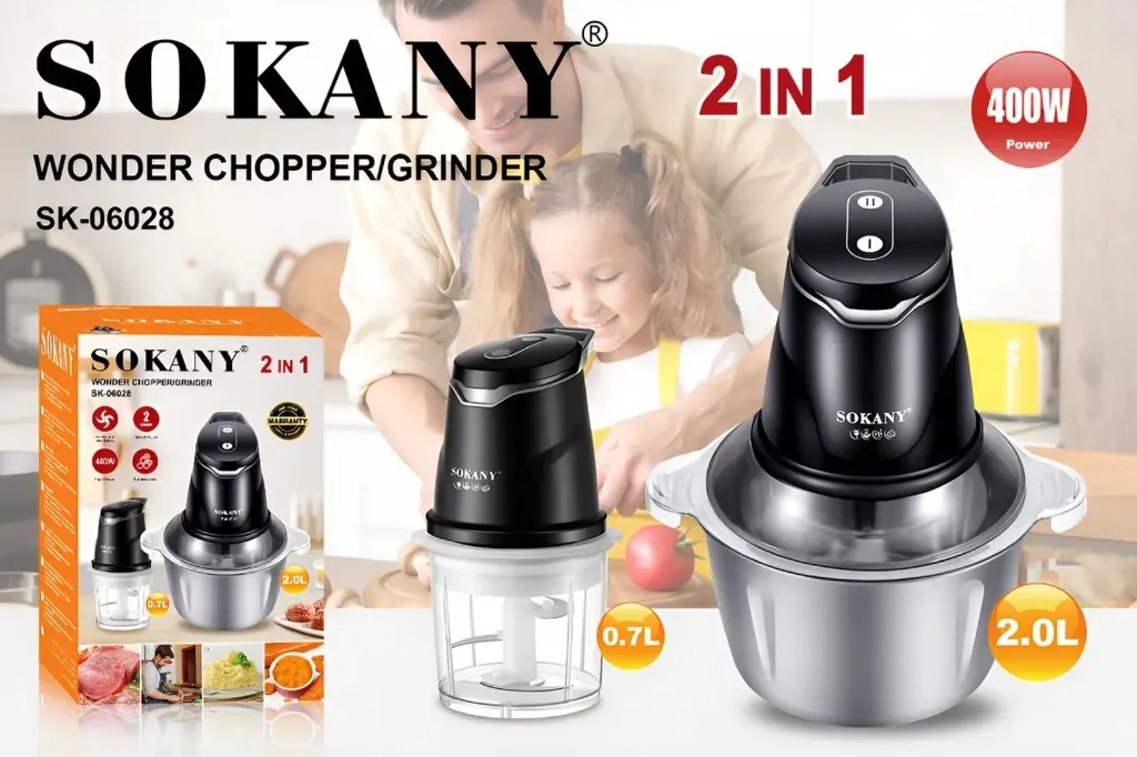 PICADOR ELECTRICO SOKANY 2 EN 1 2L CARNES FRUTAS VERDURAS.webp