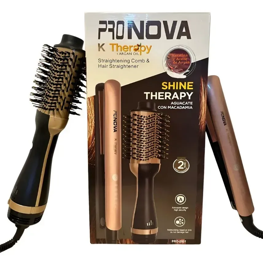 COMBO PLANCHA Y CEPILLO SECADOR KERATINA PRO-2601