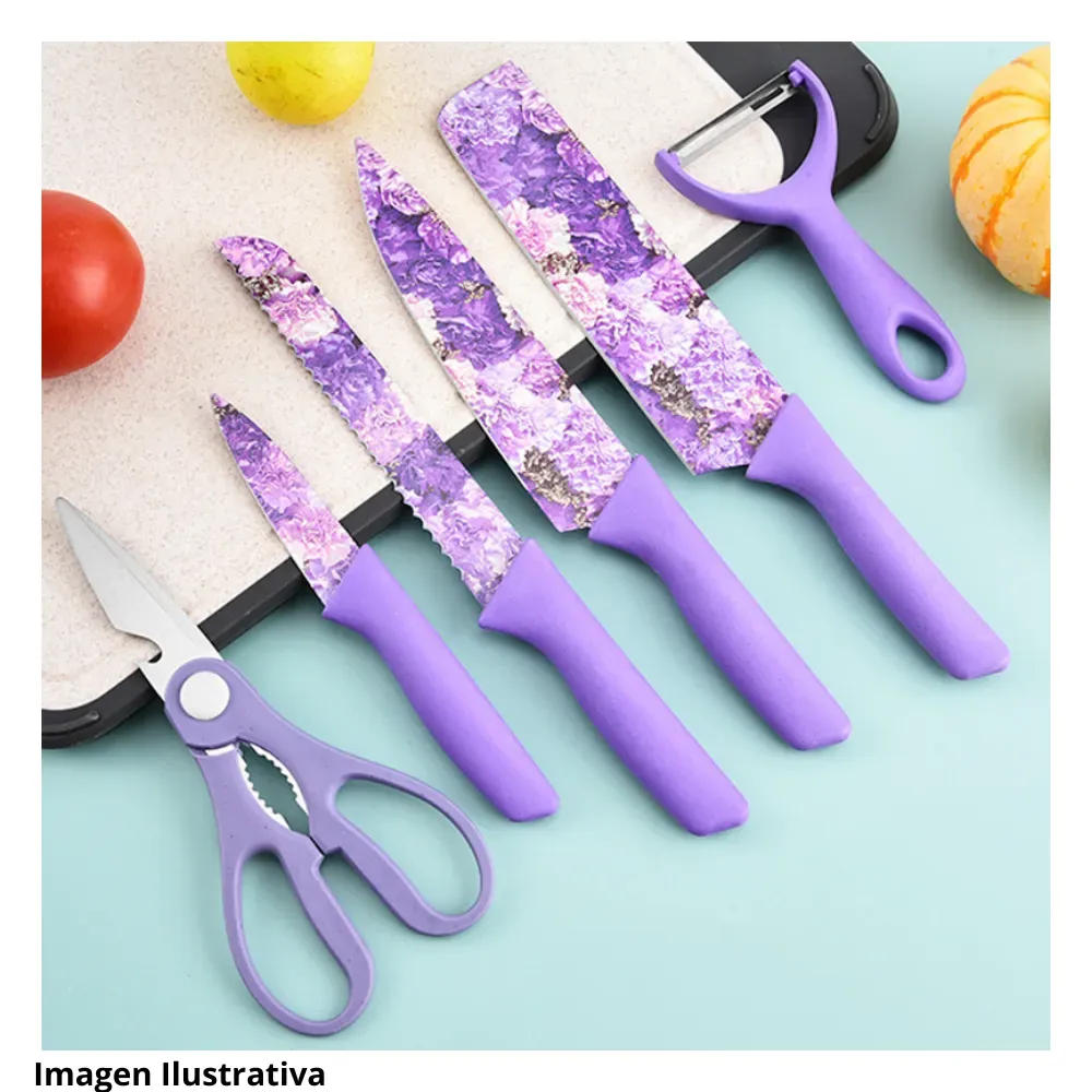 SET CUCHILLOS X6 CERAMICA FLORAL ESTAMPADO