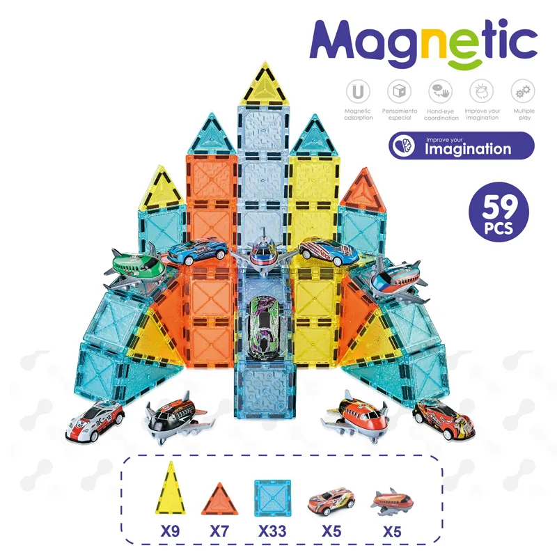 SET DE CONSTRUCCION LEGOS MAGNETICOS CON VEHICULOS 59 PCS