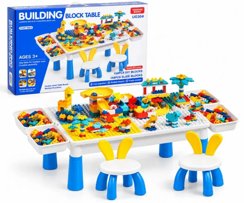 MESA INFANTIL DE BLOQUES DIDACTICA MULTIFUNCIONAL 304 PCS