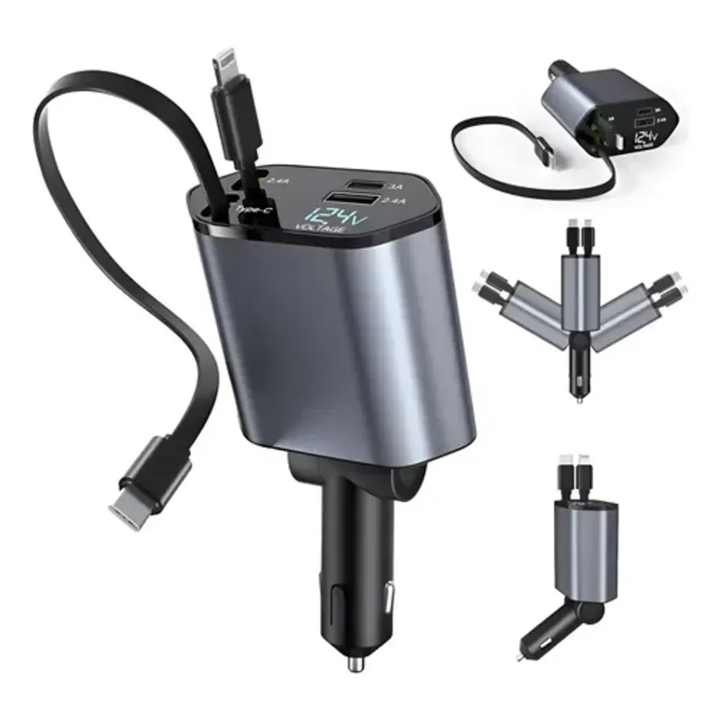 CARGADOR CARRO 4 EN 1 CABLE RETRACTIL