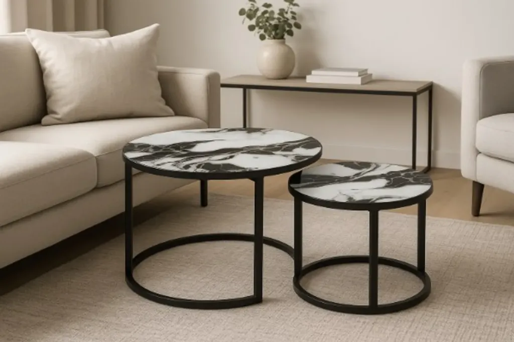 MESA DECORATIVA  DOBLE  PARA SALA  EN VIDRIO TEMPLADO